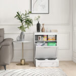 Pet Feeder Station Storage Cabinet, Dog Food Storage Container with Dog Raised Bowls, Watering Supplies, White - Image 5