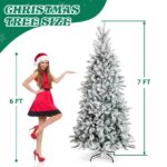 7 FT Snow Flocked Pre-lit Artificial Pencil Christmas Tree, Hinged Xmas Pine Tree With 1100 Branch Tips And 400 Lights For Holiday Party Office Home, Snowy Green - Image 4