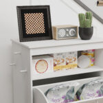 Pet Feeder Station Storage Cabinet, Dog Food Storage Container with Dog Raised Bowls, Watering Supplies, White - Image 3